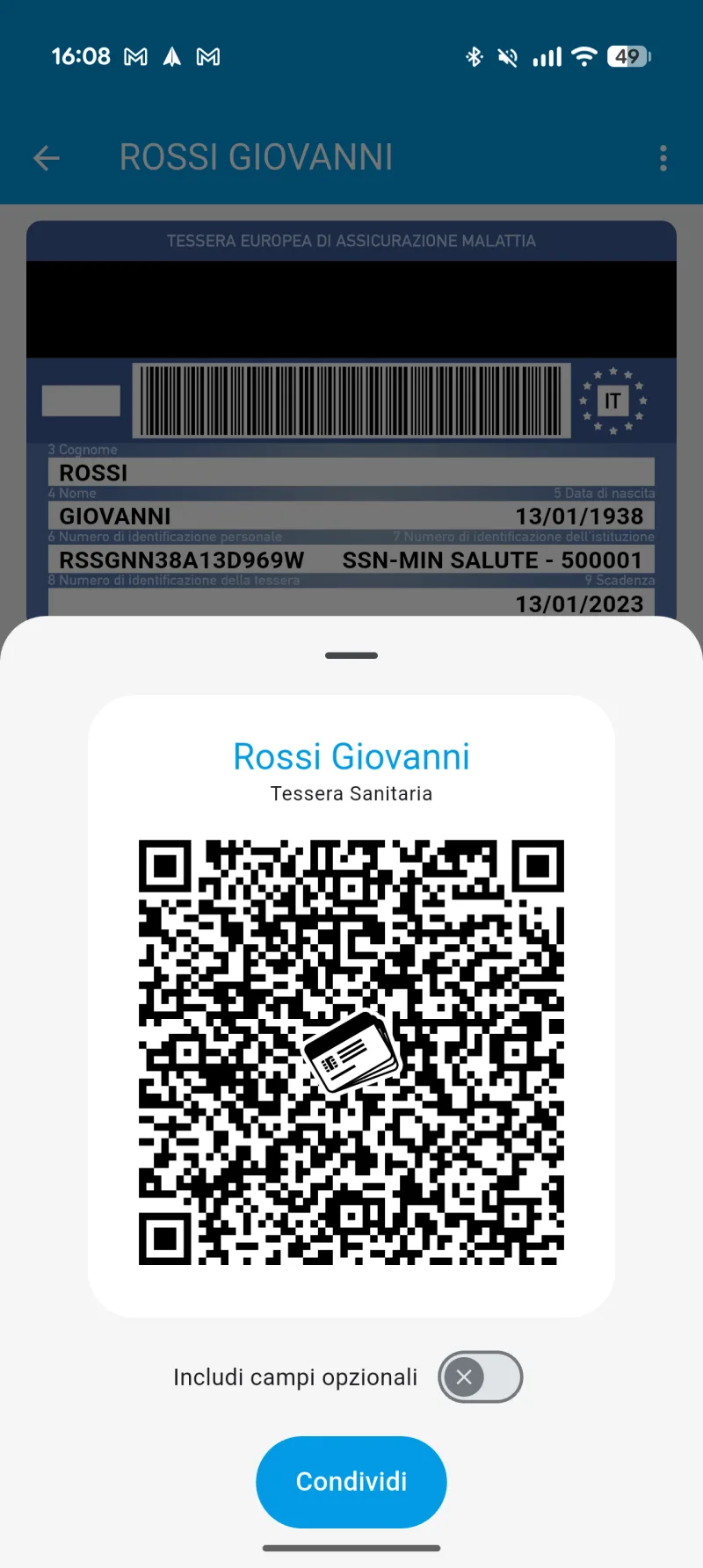 Pannello reale di condivisione tramite codice QR in TesSa